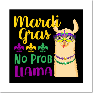 Mardi Gras Llama No Probllama Llama Posters and Art